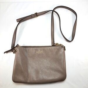 Kate Spade New York Leila‎ Womens Leather Triple Gusset Crossbody Bag Taupe Nude